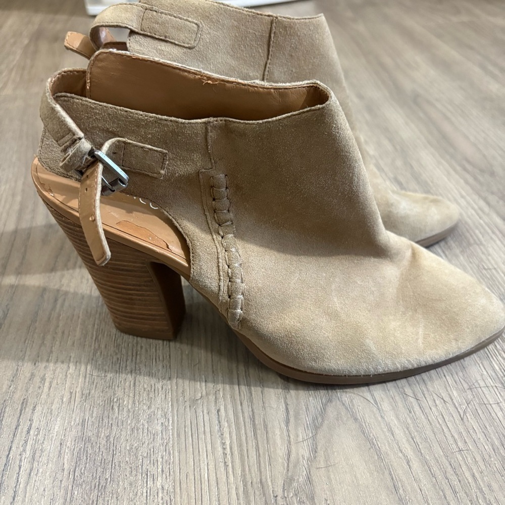 Franco Sarto Adesso Suede Leather Slingback Bootie Heel Tan Beige Sz 10 Western